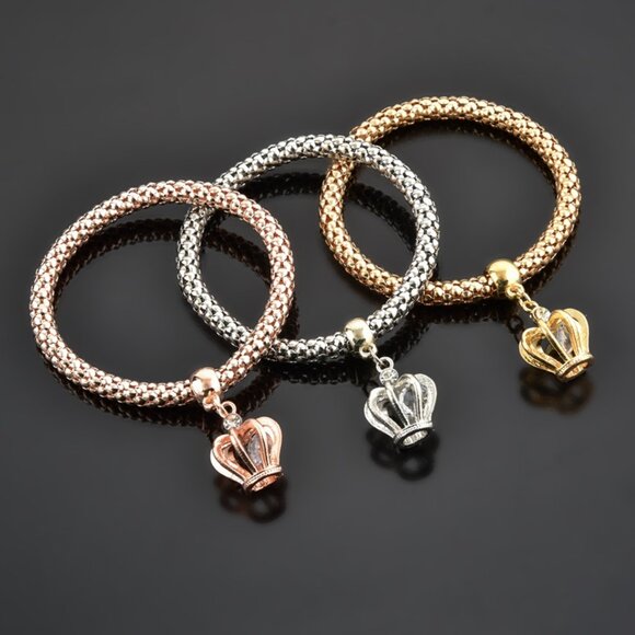 Elegant Crown Charm Bracelets – Set of Three in Gold, Silver & Rose Gold - Picture 4 of 7